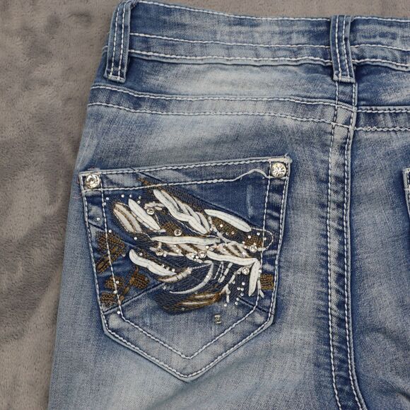 Rebel Soul Pants Womens 8 Blue Mid Rise 5 Pocket Design Boot Cut Faded Jeans - Picture 15 of 16